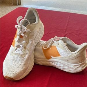 New Balance White and Orange Athletic Shoes